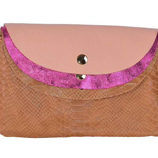 Grimaldi - fuchsia - Handtas van leer met patchwork voor wholesale door ebarrito