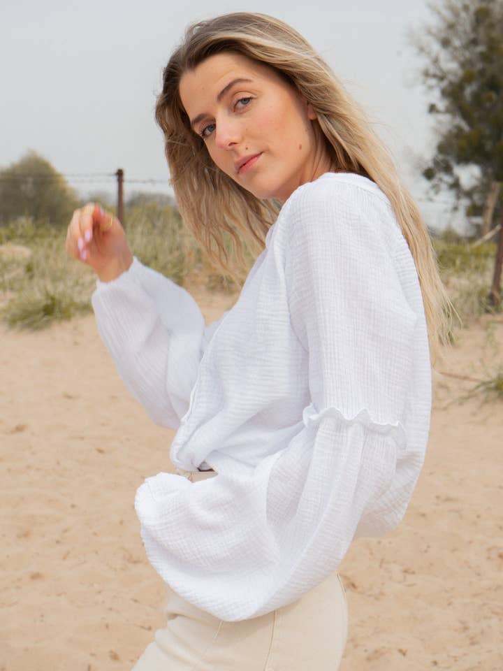 oversize shirt CHLOE in white for wholesale by Wild Daisy