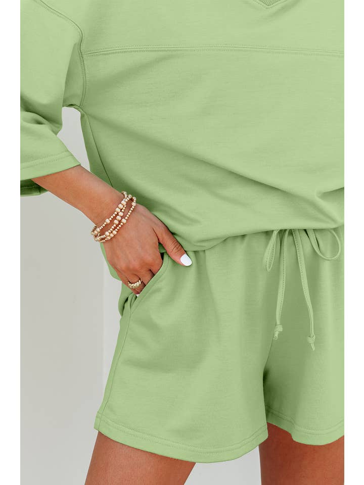 Aapparella - Wholesale Lounge Set - Women's - Solid V Neck Half Sleeve Tee & Shorts Set | S-XL & 1X-4X4