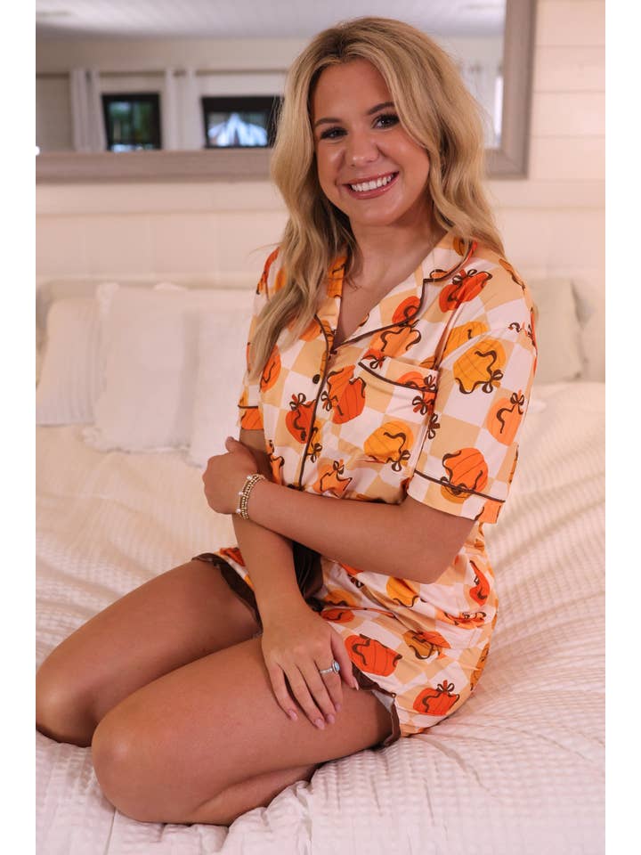 Green Harvest Hues Ruffle Pajama Set for wholesale on Faire5