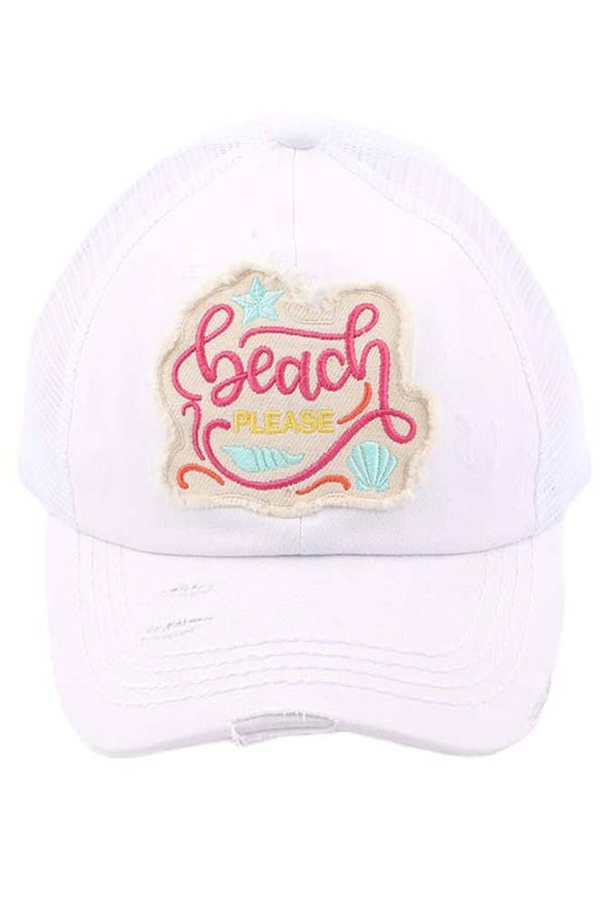 Hana - Wholesale Ponytail Cap - Women's - C.C Beach Please Patch Distressed Pony Baseball Cap6