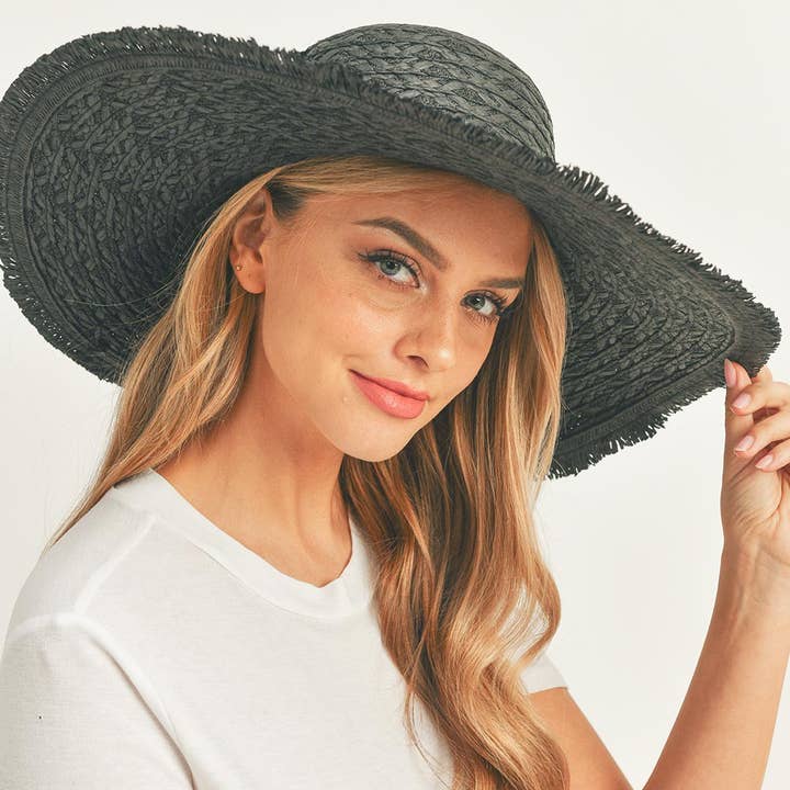 Sensibling Corp. - Wholesale Straw Hat - Women's - Trim Detailed Solid Straw Sun Hat
15