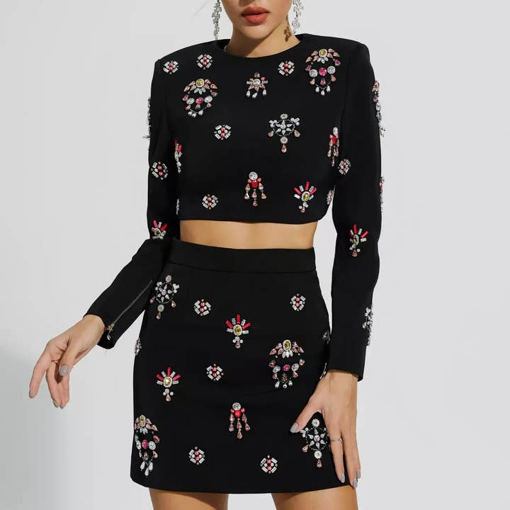 SET064 Set med pärlor och diamantbeskurna topp och kjol för wholesale av Productseeker