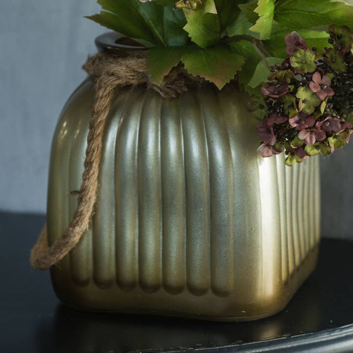 6.75" GOLD GLASS VOTIVE W/ ROPE HANDLE for wholesale by Ragon House