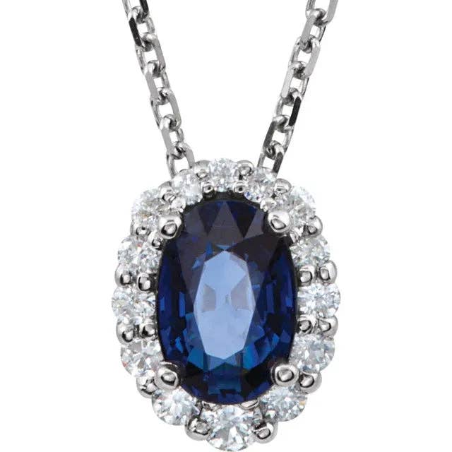 14K White Gold Natural Blue Sapphire & Diamond Necklace – 18” for wholesale by LooseDiamondNet
