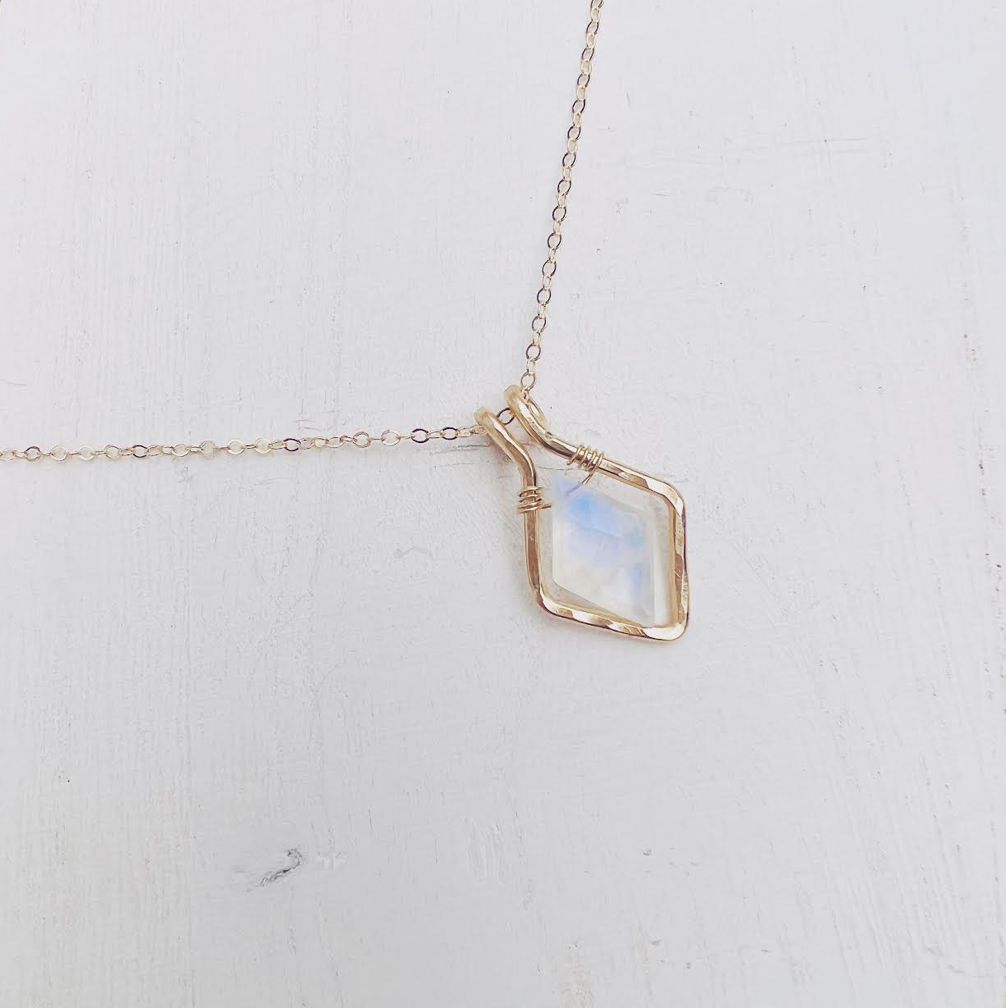 Juniper and Stone - Wholesale Pendant/Charm Necklace - Framed Rainbow Moonstone Diamond Necklace1