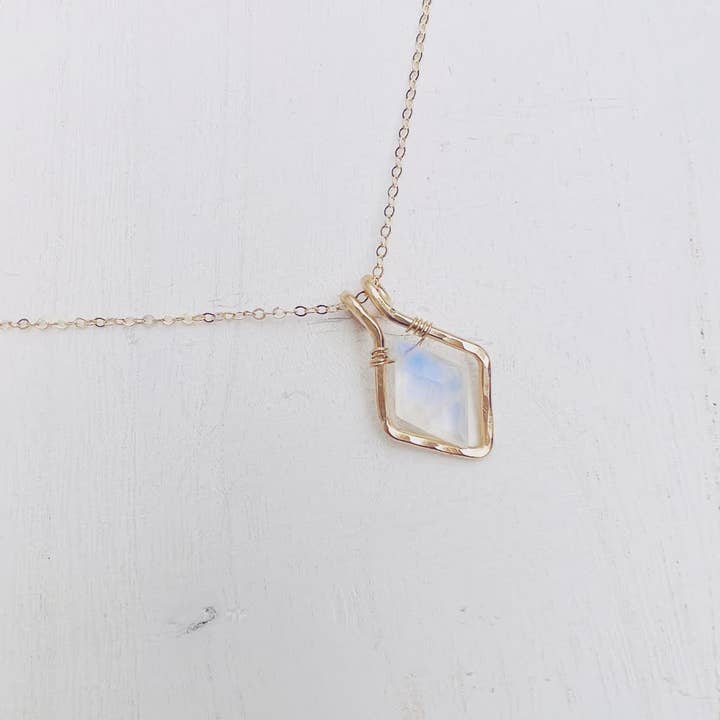 Juniper and Stone - Wholesale Pendant/charm necklace - Framed Rainbow Moonstone Diamond Necklace1