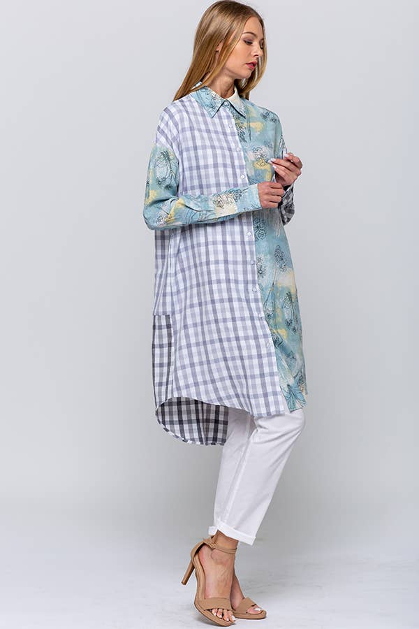 QMP Moda - Wholesale Dress - Women's - PATTERN BLOCKED SHIRT DRESS     4