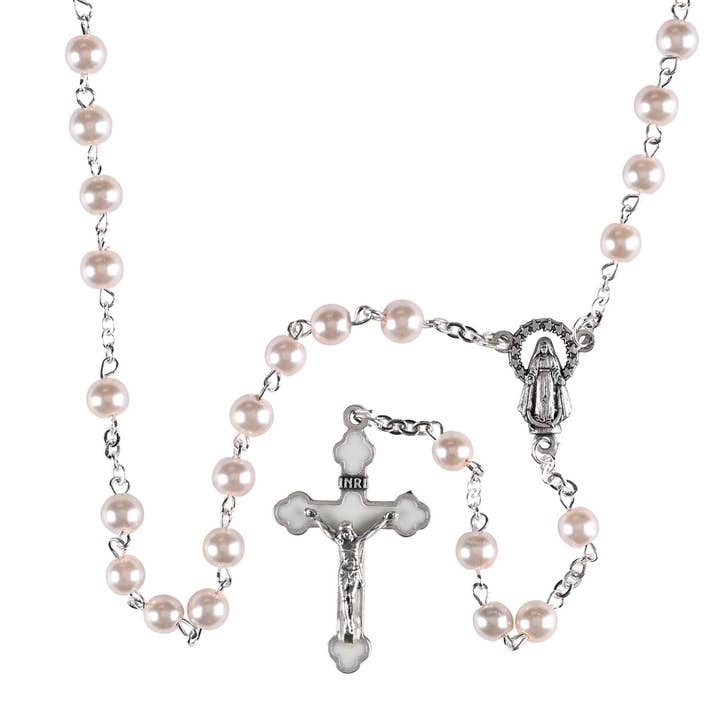 Rosary Glass Pearl Bead Silver Plate 18L for wholesale by Dicksons