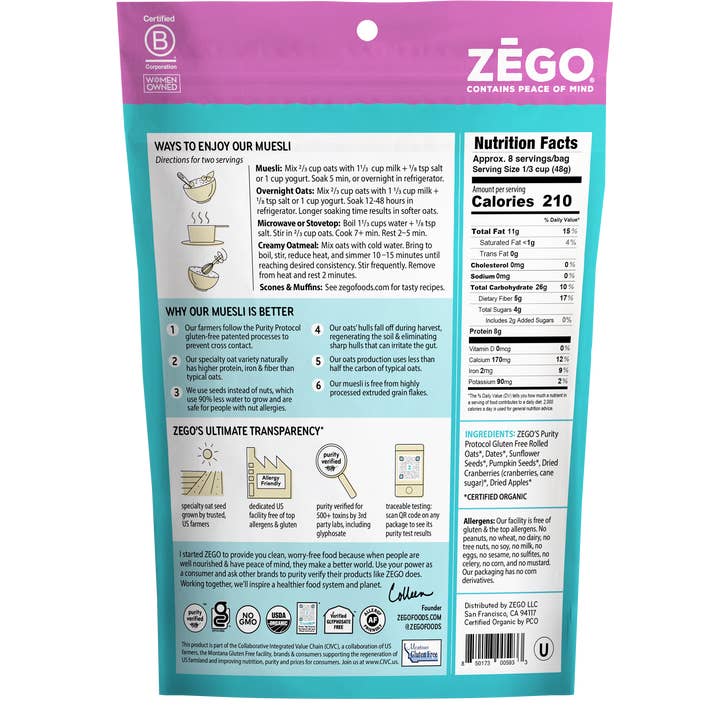 Zego - Wholesale Breakfast Cereal - Organic Gluten-free Nut-free Muesli: Apple Cranberry (13 Oz)1