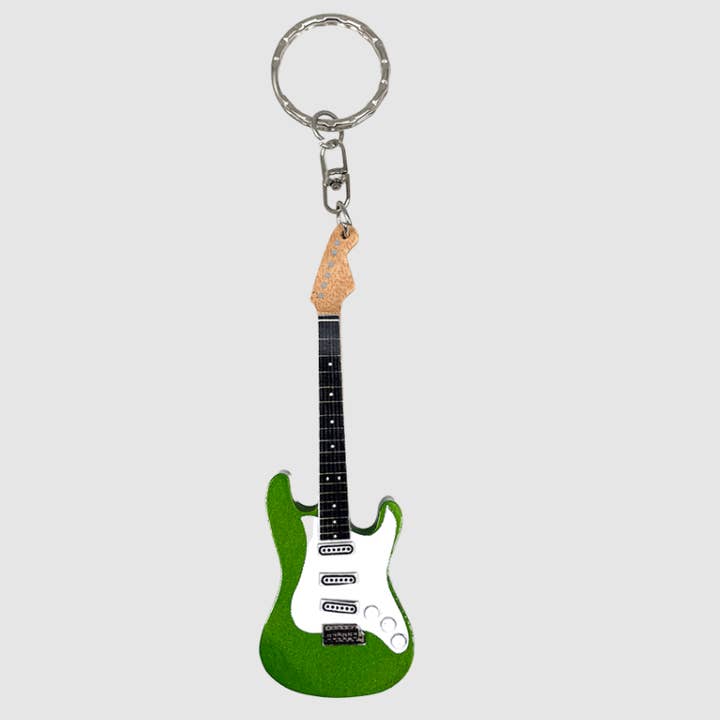 Wood electric guitar key chain - Green for wholesale by Ravenwood USA