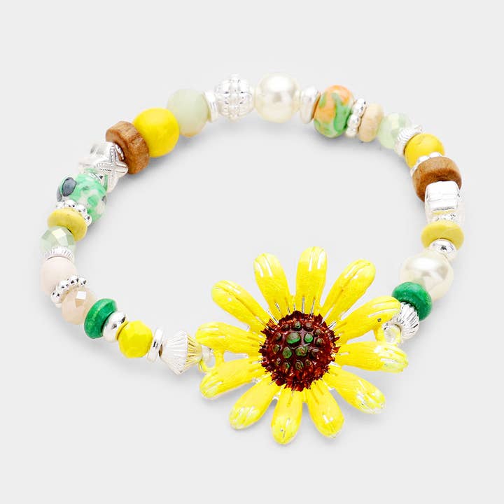 Pulsera elástica con múltiples cuentas y flores en flor para venta al por mayor de Sensibling Corp.