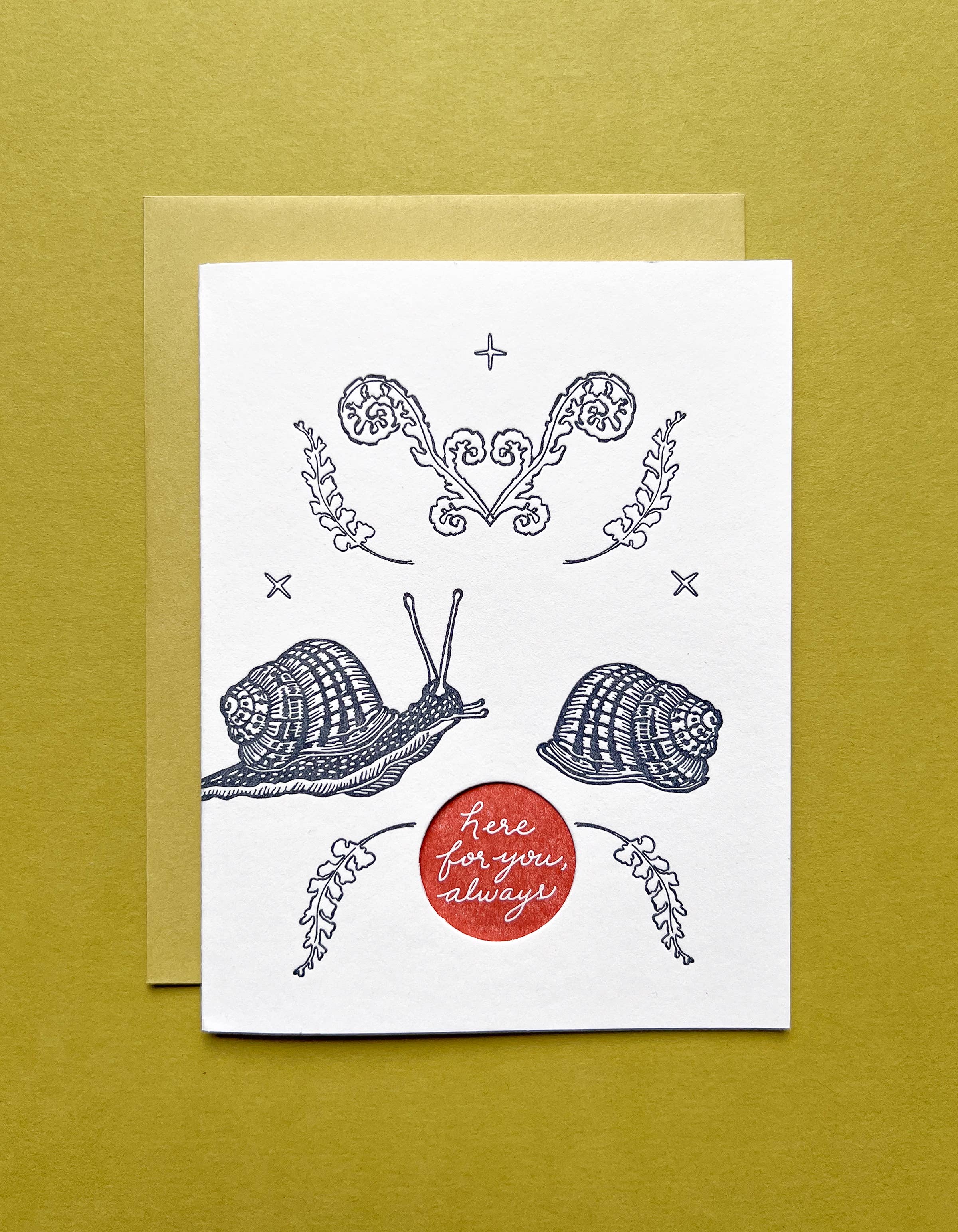 Blackbird Letterpress – wholesale Love card – here for you always snail card A25