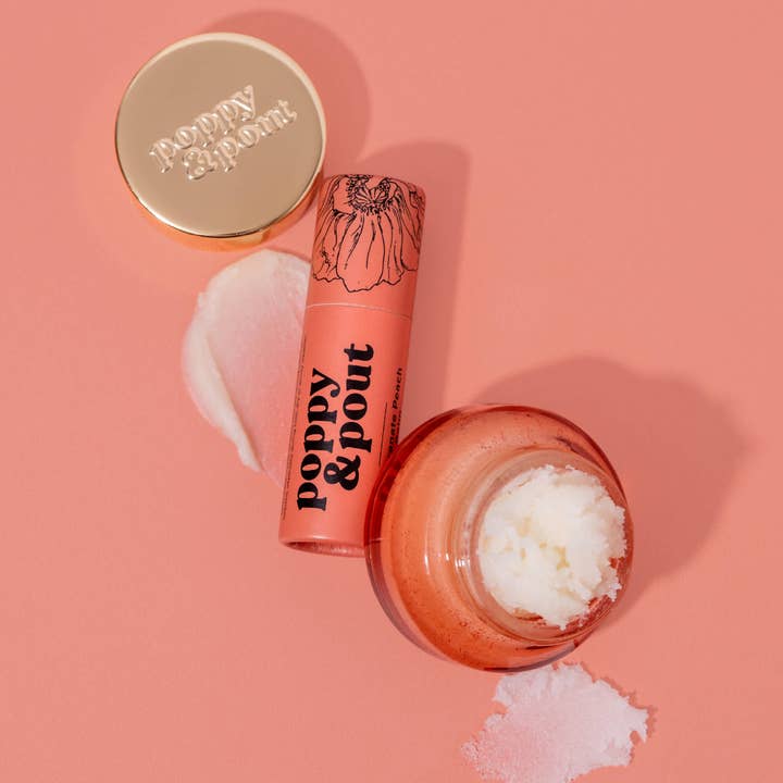 Poppy & Pout - Wholesale Lip Balm Set - Lip Care Duo, Pomegranate Peach