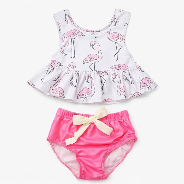 Conjunto de baño de 2 piezas para niña con flamencos blanco y rosa para venta al por mayor de Fennco Styles