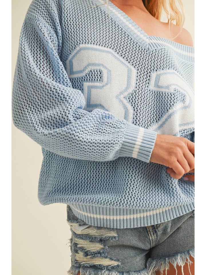 Mustard Seed - Wholesale Knit Sweater - Women's - V NECK NUMBERS SWEATER TOP6