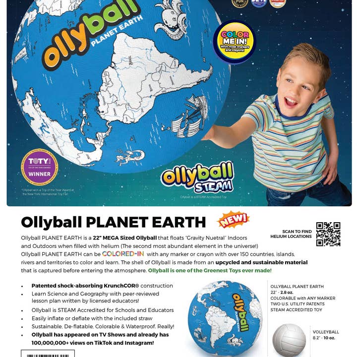 Ollyball Toy of the Year - Wholesale Toy Set - Kids - Ollyball PLANET EARTH 22" MEGA-Sized with STEM Lesson1