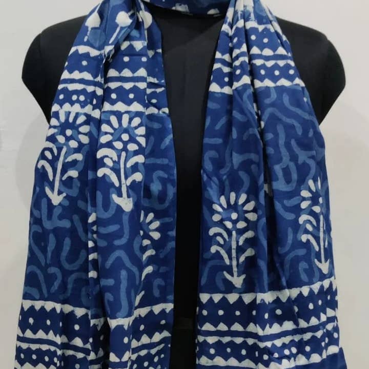 GYPSY STUDIO - Wholesale Scarf - Women's - 5 Pcs Lot Handmade Cotton Indigo Sarong Hand Block Printed0