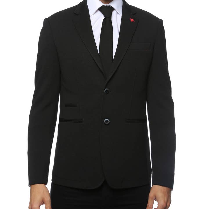 Blazer Ajustado de Punto Negro Real Modena para venta al por mayor de Ferrecci