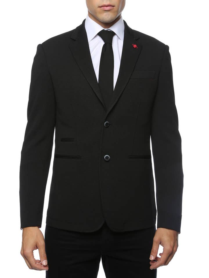 Modena Royal Black Stickad Slim Fit Kavaj för wholesale av Ferrecci