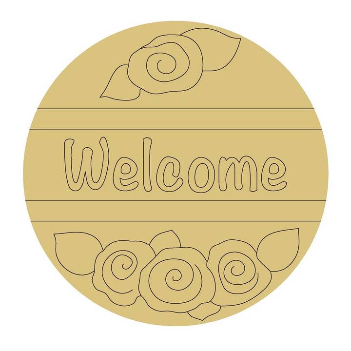 Welcome Design By Lines Unfinished Wood Cutout Style 1 for wholesale by Diverse Woodworking