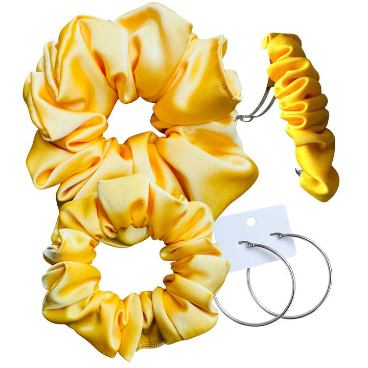 DeNob Yellow 4in1 Handmade Matte Satin Hair Accessories Set for wholesale by DeNob creations