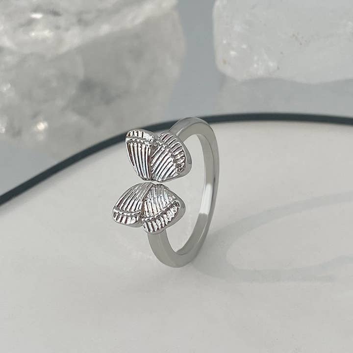 Tourtiwi - Wholesale Band/Stacked Ring - Elegant Silver & Gold Tone Butterfly Motif Rings