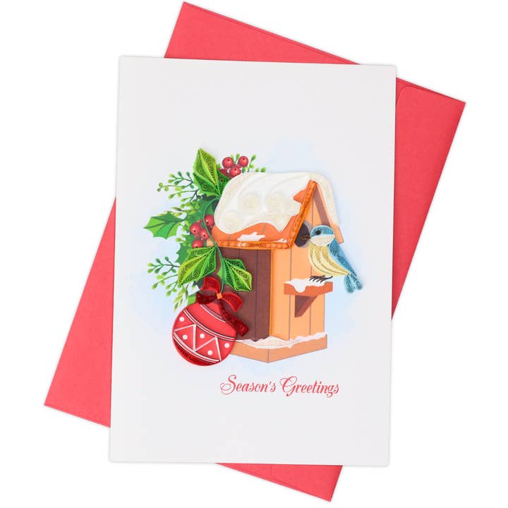 Season's Greetings Birdhouse Quilling Card for wholesale by Blue Bird Cards