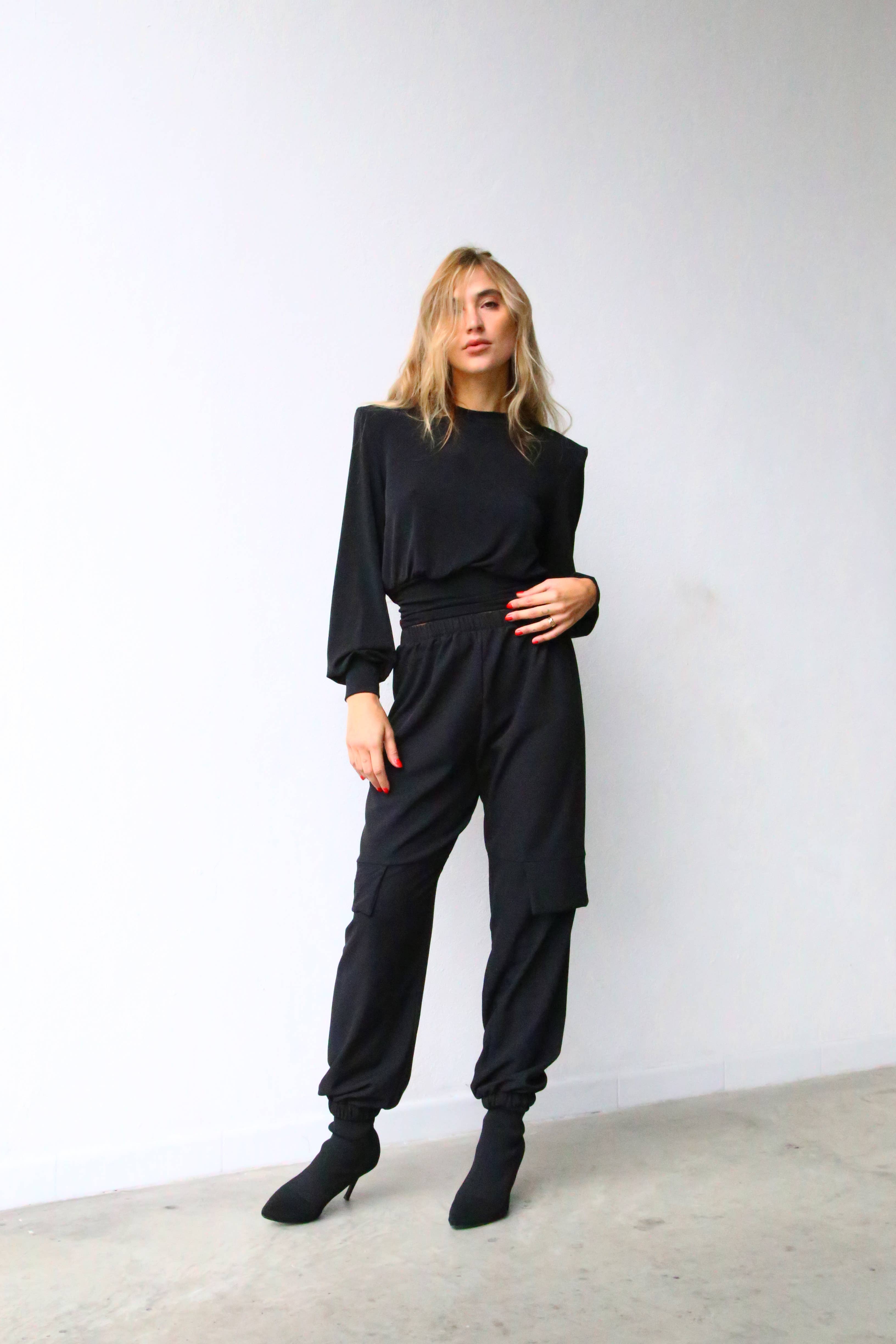 Sable P4050 BLACK CARGO PANTS WITH ELASTIC HEM for wholesale on Faire6