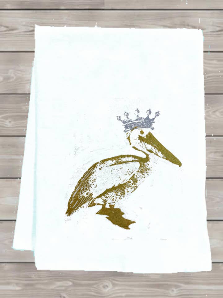 Pelican With Crown Tea Towel for wholesale by Monique Perry Art