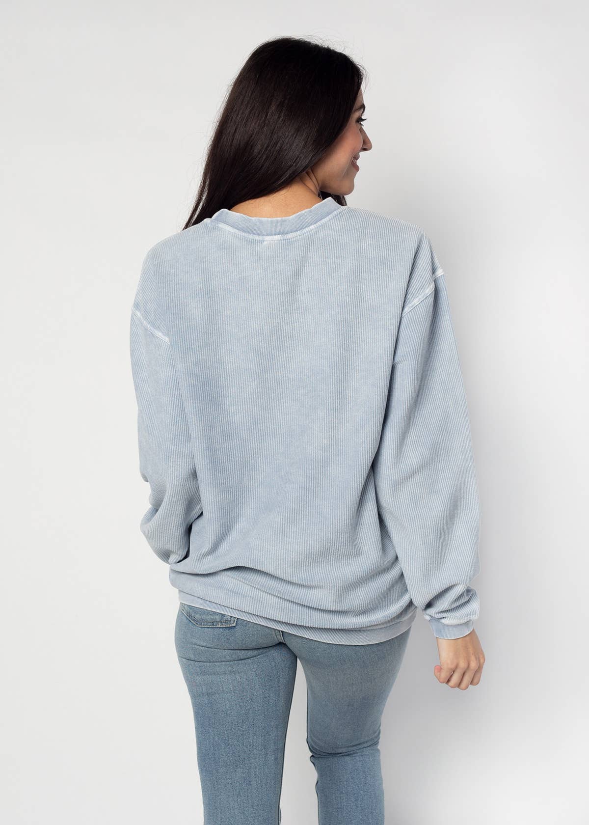 The Original Corded Crew in Faded Denim for wholesale on Faire2