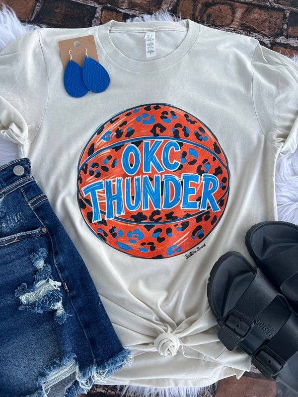 OKC Thunder Leopard Basketball Tee for wholesale by Southern Swank