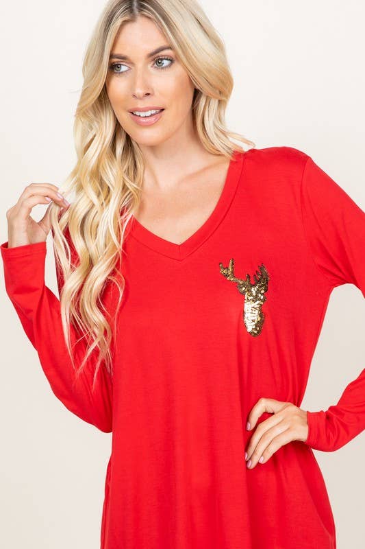 HEIMISH - Wholesale Tunic - Women's - ST1490-10 SEQUINS REINDEER PATCH CHRISTMAS4