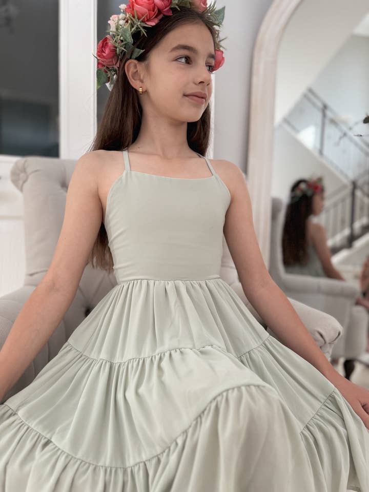 A Little Lacey - Wholesale Dress – Kids - Phoebe Chiffon Girls Dress Sage Green3