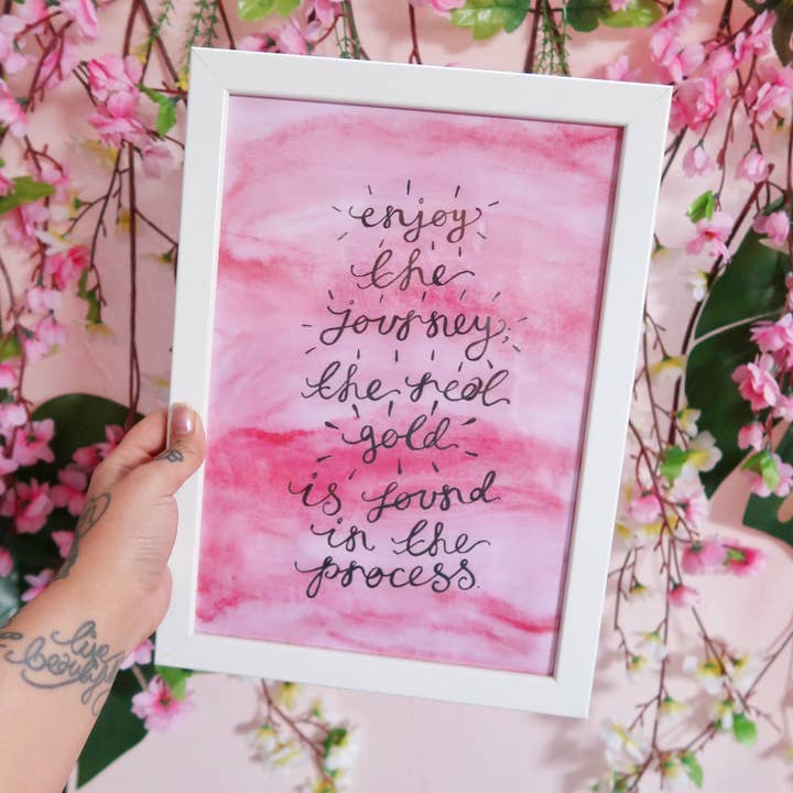 pink A4 positive quote watercolour print for wholesale by Keep It Bright
