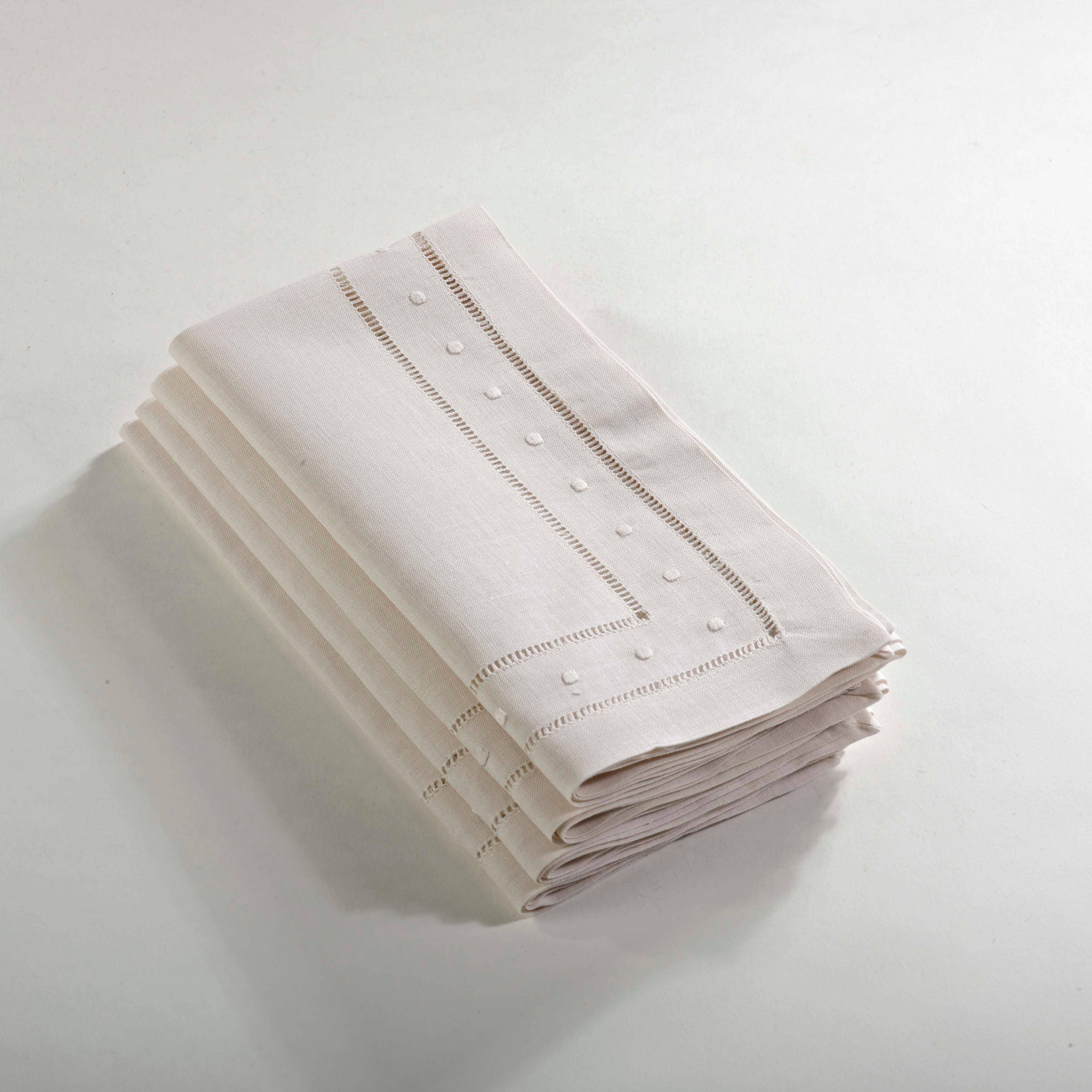 Fennco Styles - Wholesale Dinner & Cloth Napkin - Beige Swiss Dot Hemstitch Linen Blend Cloth Napkin0