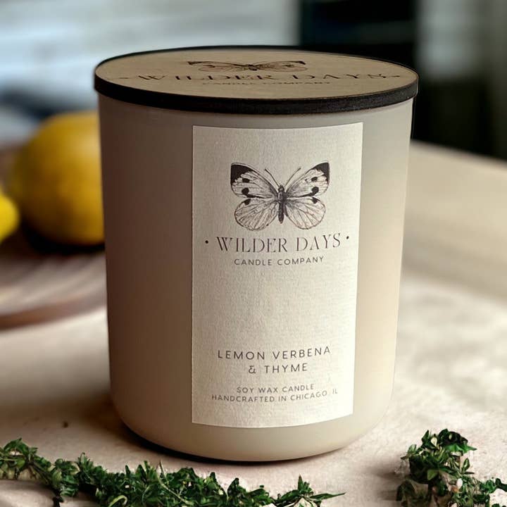 Lemon Verbena & Thyme | Wood Wick Soy Candle for wholesale by Wilder Days Candle Company