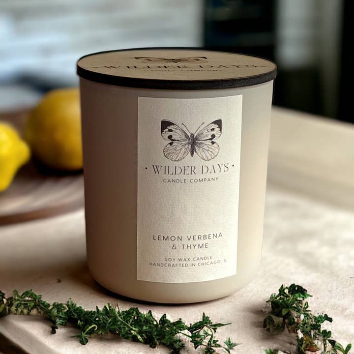 Lemon Verbena & Thyme X Wood Wick Soy Candle for wholesale by Wilder Days Candle Company