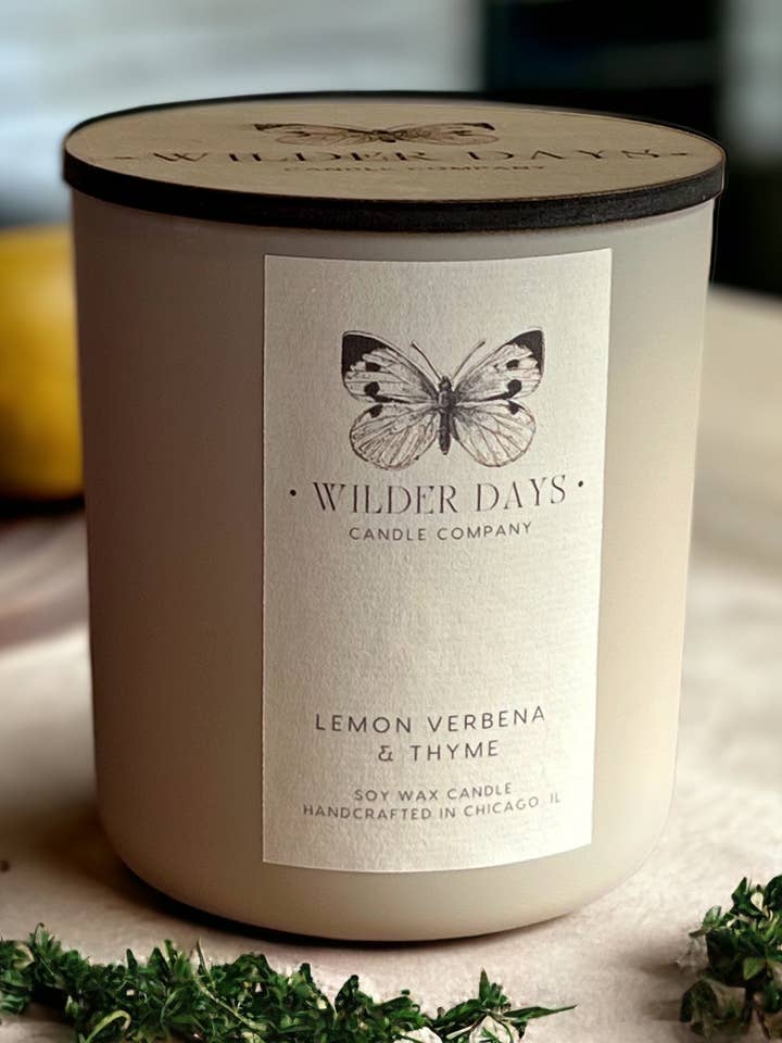 Lemon Verbena & Thyme | Wood Wick Soy Candle for wholesale by Wilder Days Candle Company