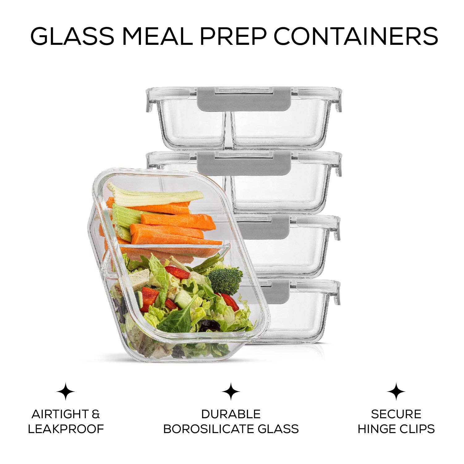 JoyJolt - Vendita all'ingrosso Contenitori per alimenti - JoyJolt Set da 5 Contenitori in Vetro per Preparazione Pasti con 2 Scomparti1