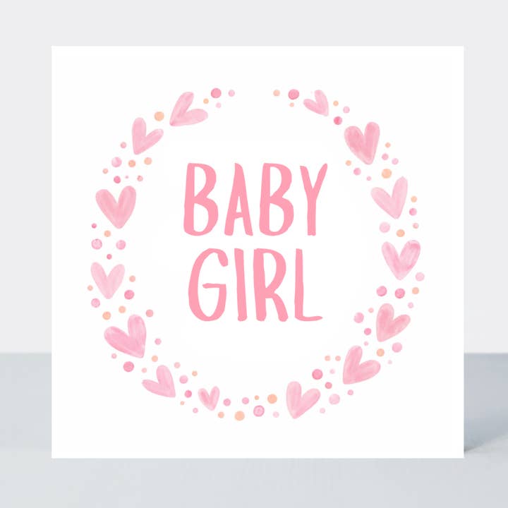 Karte zur Geburt – Rosa Herzkranz für ein Mädchen für den Großhandel von Petimo