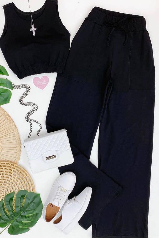 UNISHE - Wholesale Top & Pant Set (NOT Loungewear) - Women's - High Waist Pants and Crop Top Plain 2pcs Set ZZKF9522