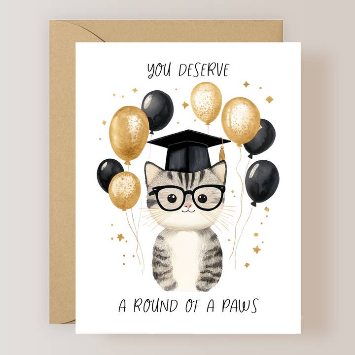 Cat Graduation Card for wholesale by Firefly Paper Studio, LLC