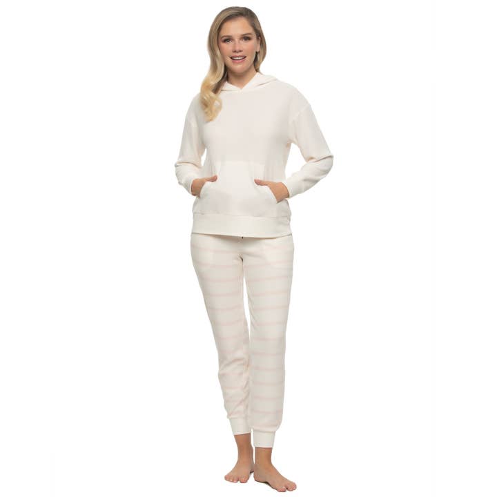 Jolie Waffle Knit Pullover Hoodie & Jogger Set-Whisper White for wholesale on Faire