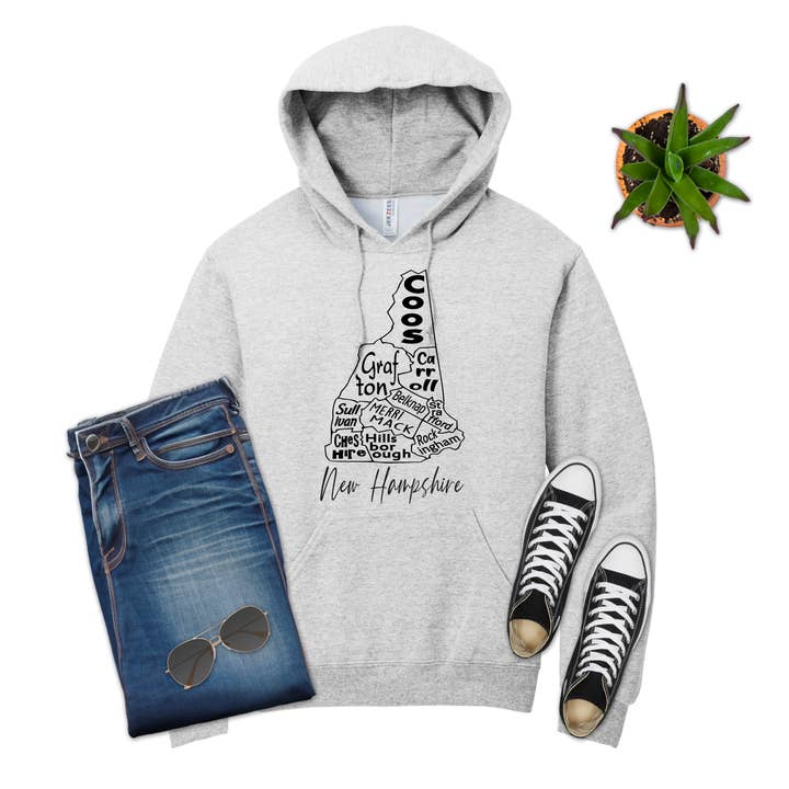 Felpa con mappa della contea del New Hampshire per la vendita all'ingrosso da parte di 316 Legacy LLC
