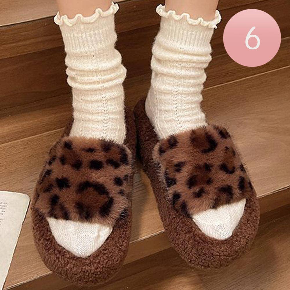 Sensibling Corp. - Wholesale Slippers - Women's - 6Pairs - Cozy Leopard Print Faux Fur Indoor Floor Slippers6