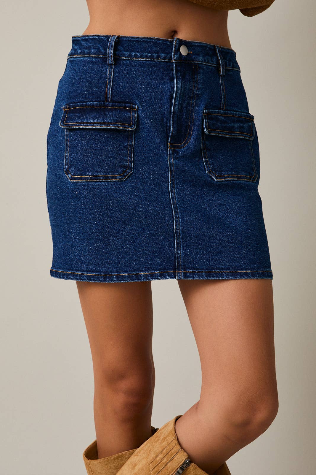 POCKET DETAIL STRETCH DENIM MINI SKIRT for wholesale on Faire4