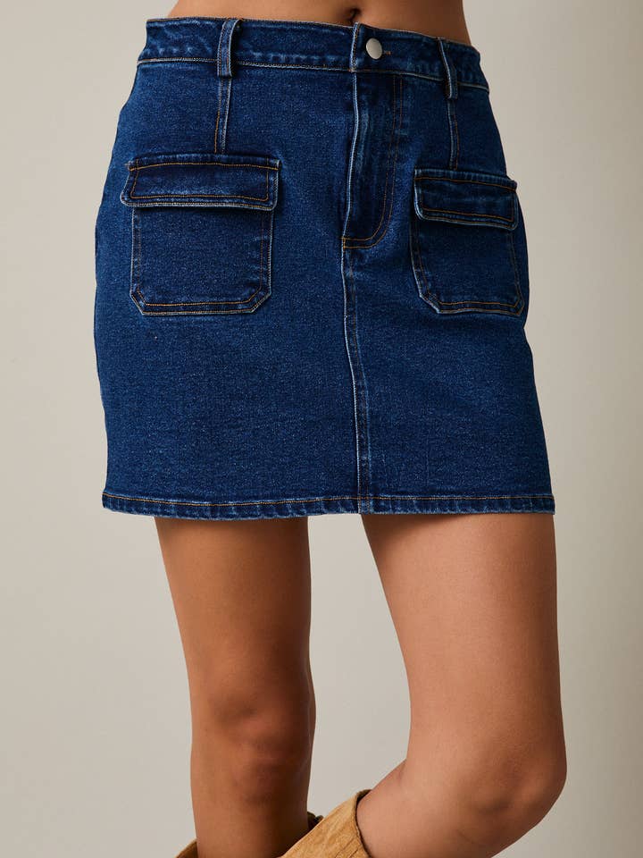 POCKET DETAIL STRETCH DENIM MINI SKIRT for wholesale on Faire4