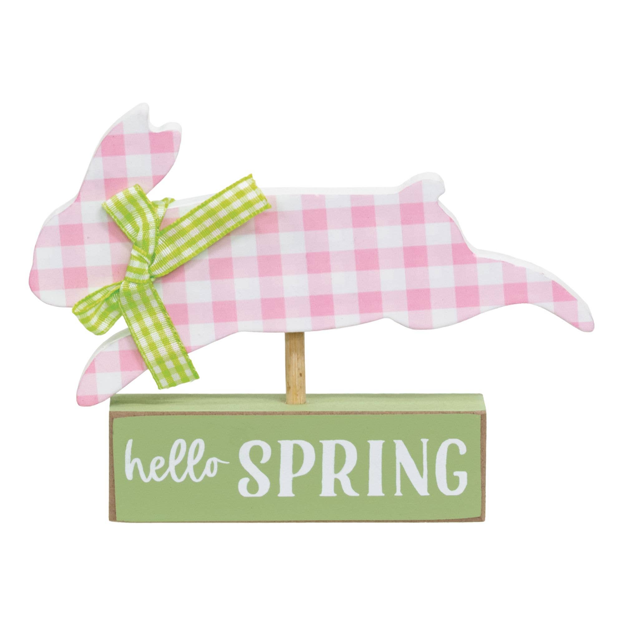 The Hearthside Collection - Wholesale Decorative Tabletop Object - Pink & White Buffalo Check Bunny on Hello Spring Sitter0