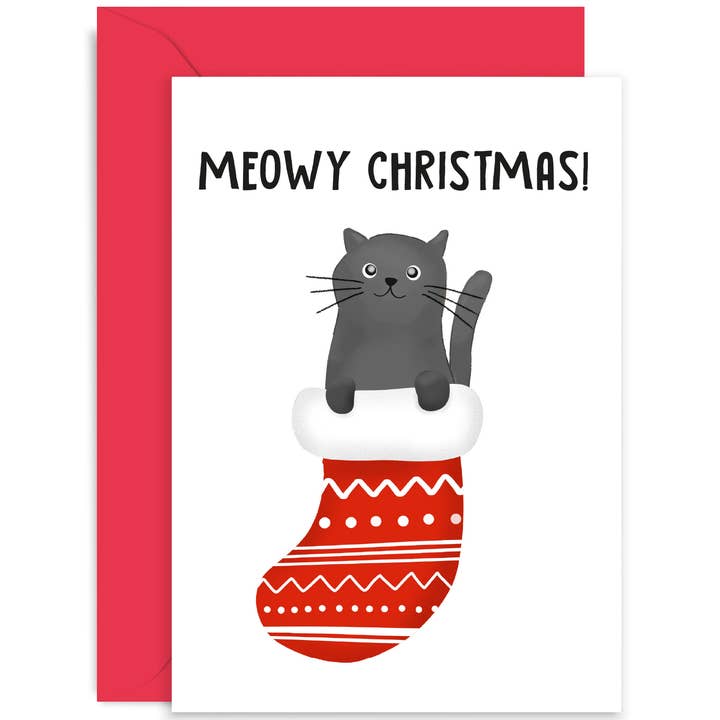 Meowy Christmas Card - Christmas Card - Cat Card - Xmas Card for wholesale by Old English Company